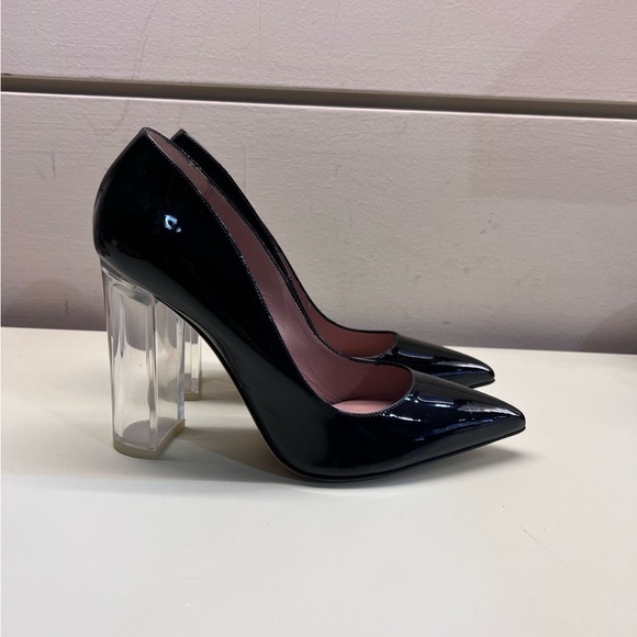 GIANNA MELANI MADE IN ITALY LEATHER Elegant Black Heel Transparent Block Heel - Picture 6 of 10